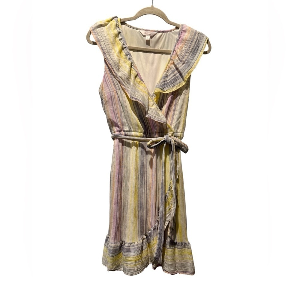LC Lauren Conrad Size M Tan Pretty Pastel Pink Yellow Blue Sundress Ruffly Fairy